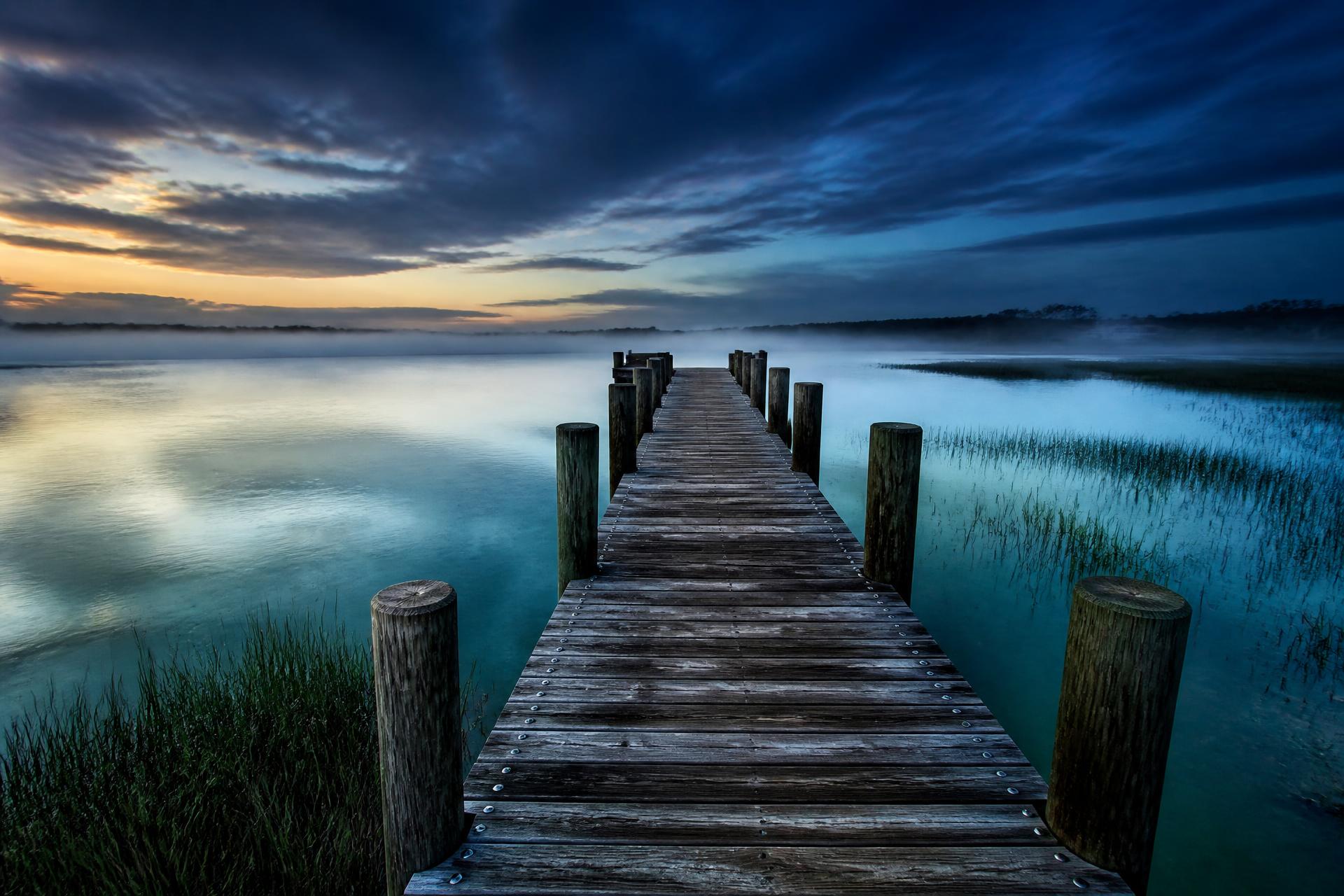 Dock along the North Carolina coast at dawn